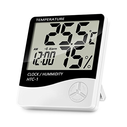 Lanhiem Termómetro Higrómetro Digital - Interior Termohigrómetro con Gran LCD Pantalla, Función Reloj de Alarma, Medidor de Temperatura Humedad para Casa y Oficina