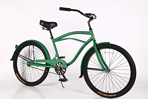 Movable Beach Cruiser Bike - Bicicleta para hombre, marco de acero de 26 pulgadas, bicicleta de una velocidad con frenos de posavasos y neumáticos anchos, sillín ancho y suave agarre, con suspensión