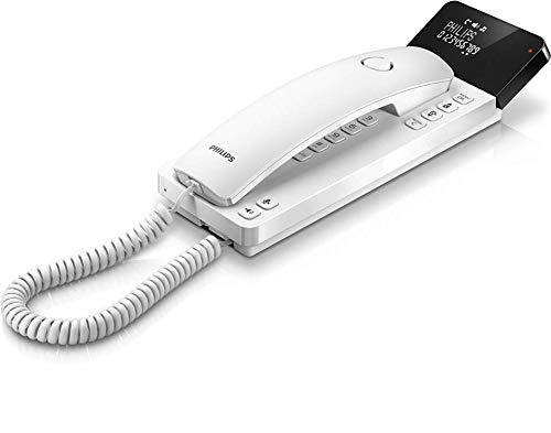 Philips M110W/23 - Teléfono de Diseño Scala (LCD Invertido, 25 Favoritos, Aviso LED, 2,75", Identificador Llamadas, Manos Libres, Independiente de la Corriente, Agenda, Uso Pared o Mesa) Blanco