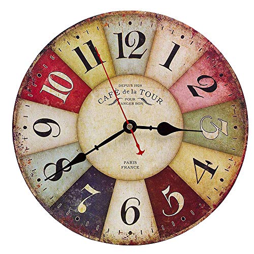 Reloj de Pared de Madera de la Vendimia,30cm Reloj Numérico Grande de Madera Retro,Silencioso No Tick Tack Ruido Reloj de Pared para No Ruidos,Cocina, Decoración de la Sala de Estar (A)