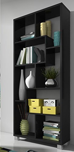 SelectionHome - Estantería librería de diseño Comedor salón, Color Negro Mate, Medidas: 68,5 x 161 x 25 cm de Fondo