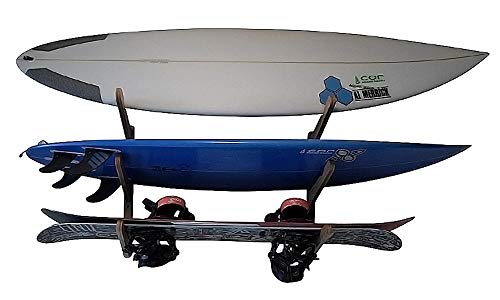 Soporte de pared para tres tablas | sostiene 3 tablas de surf | Expositor para tablas de surf | Longboard Shortboard | Junta Kite | Snowboard (bambú y madera dura)
