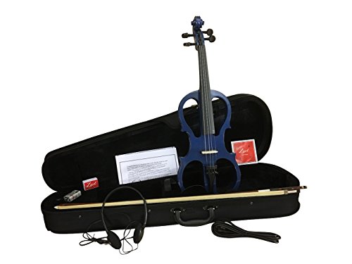 Zest UK Music supplies – Violín eléctrico Silent azul metalizado 4/4 tamaño de violín con arco y estuche acolchado