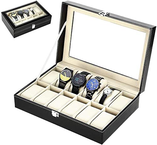 Zogin Caja de Almacenamiento de Reloj/Soporte de Exhibición de Relojes para Guardar 12 Relojes o Pulseras, Color Negro