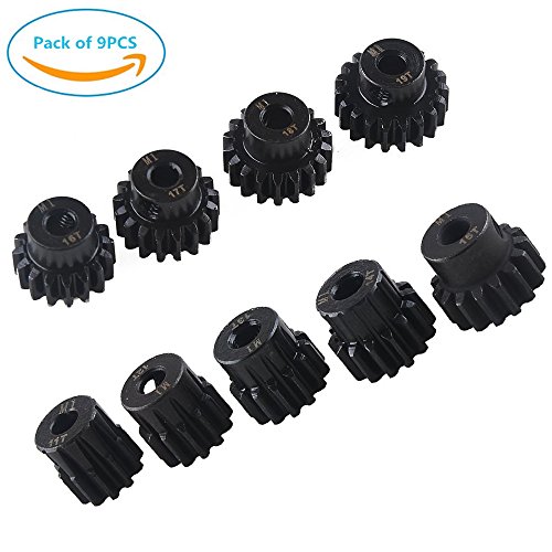 9PCS RC Pinion Gear Combo Set 11T 12T 13T 14T 15T 16T 17T 18T 19T M1 5mm for Brushless Motor of 1:8 1:10 1/8 1/10 RC Car Off-road by Crazepony-UK