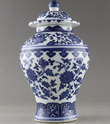 Antigüedades muy buena China pintada a mano flores azul y blanco Jarrón de porcelana (