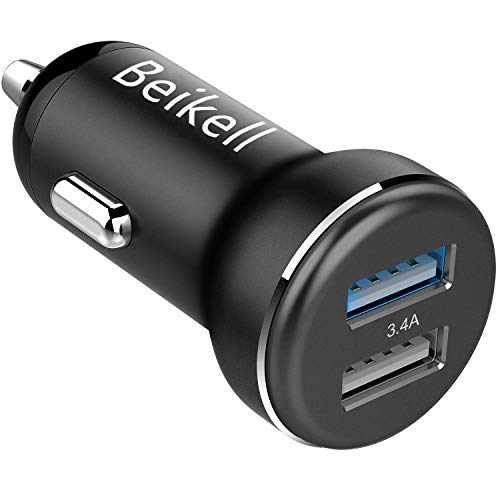 Beikell - Cargador de Coche USB de Doble Puerto rápido con tecnología de Carga Adaptable a Dispositivos Inteligentes para iPhone, Samsung, Otros teléfonos Inteligentes iOS y Android, Color Negro