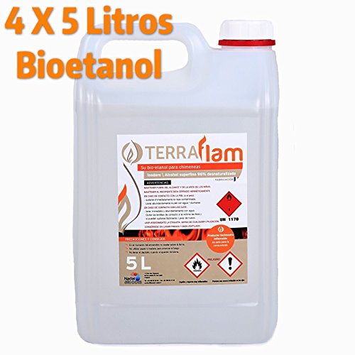 Bioetanol Envio 24Horas 4X5Li Bioetanol Terraflam para lámparas y chimeneas transparente Combustión alta calidad, no humos ni olores