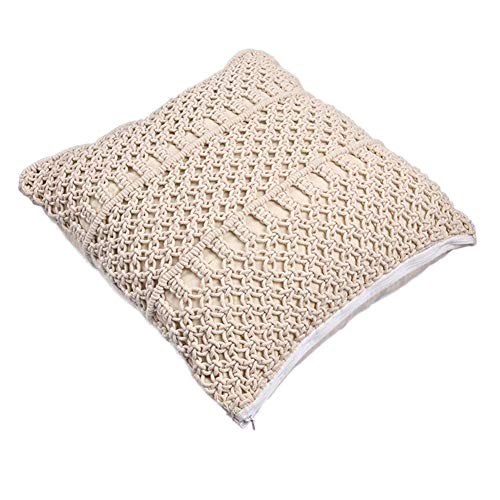 Bloomma Almohada Tejida, Punto De Ganchillo Hecho A Mano Macramé Almohada Cama Almohada Cómoda Sofá Cojín Almohada para Cama Sofá Sofá Banco Banco Coche Decoración para El Hogar, 18 Pulgadas