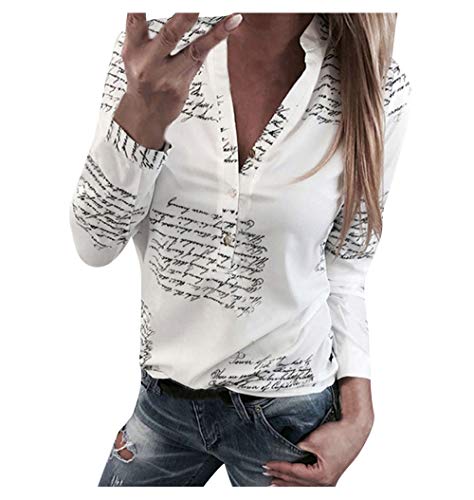 Blusas Mujer Primavera 2019 Fossen Botones De Mujer con Cuello En V BotóN De ImpresióN Camiseta De Manga Larga Tops Camisa