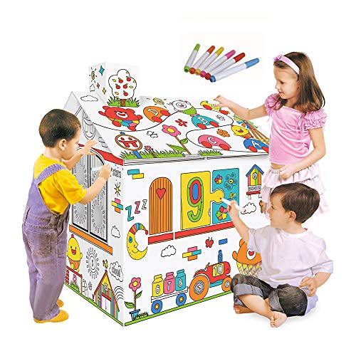 Bricolaje Cartón grande para colorear Artesanías creativas Proyecto Casa de juego Montar y pintar juguetes educativos 2.2 pies de altura para niños Edad 2,3,4,5,6,7,8