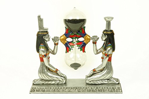 CAPRILO Figura Decorativa Egipcia ISIS con Reloj de Arena Incorporado. Escultura Resina. 17 x 5 x 16 cm.
