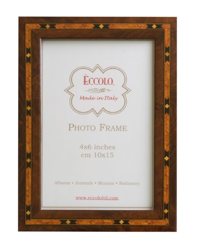 Eccolo Fabricado en Italia marquetería Marco de Madera, marrón con Incrustaciones de Diamante, sostiene una Foto de 5 x 7 Pulgadas