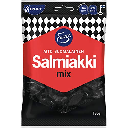Fazer Salmiakki Mix – Original Finnish Salty Liquorice – Salmiak – Salmiac – Gums de vino – Candy – Bolsa 180 g