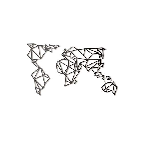 Hoagard Metal World Map Black - Mapamundi - Mapa del mundo de Hoagard Metal negro | Arte de pared de metal geometrico & Escultura de pared Arte Colgante de pared Decoracion 60cm x 100cm (Negro)