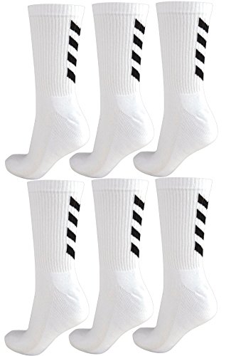 Hummel – Juego de 6 pares de calcetines unisex, color negro/blanco, con logotipo, muchas tallas, color weiß (9001), tamaño 41 - 45 (Size 12)