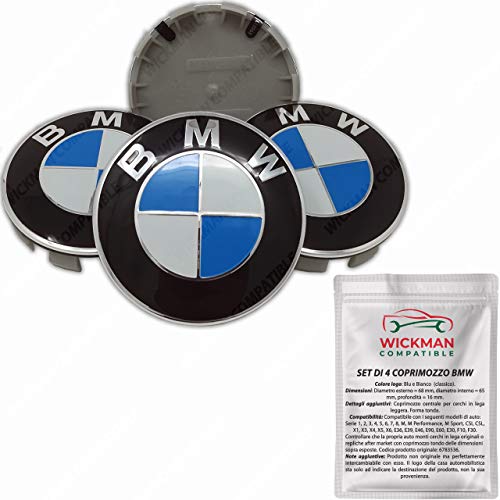 Juego de 4 tapas de buje compatibles con BMW – azul y blanco, clásico, 68 mm de diámetro – gestionado y enviado por Italia