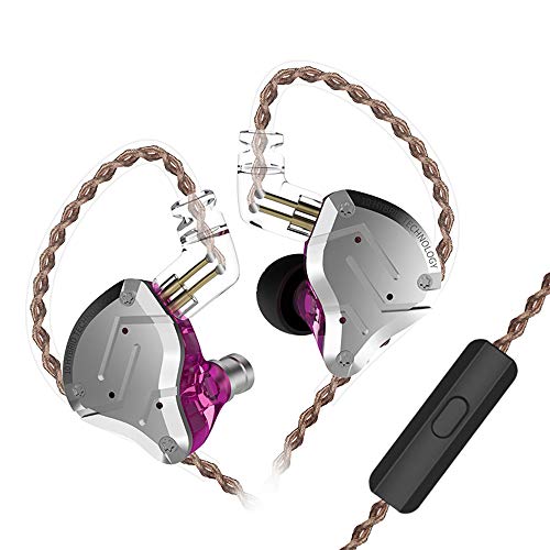 KZ ZS10 Pro Auriculares IEMs In Ear Monitor Yinyoo Auriculares Alta Fidelidad 4 equilibrados y 1 dinámico Audifonos KZ con 4BA 1DD Híbridos Drivers con Enchufe de 3.5mm(Púrpura con Mic)
