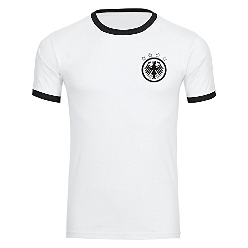 Multi Fan Shop Camiseta de Alemania Águila Retro Camiseta Hombre Blanco/Negro (Tallas S – 3 x l – Fútbol Campeones del Mundo Alemania Copa del Mundo 2018 Rusia, hombre, blanco/negro, large