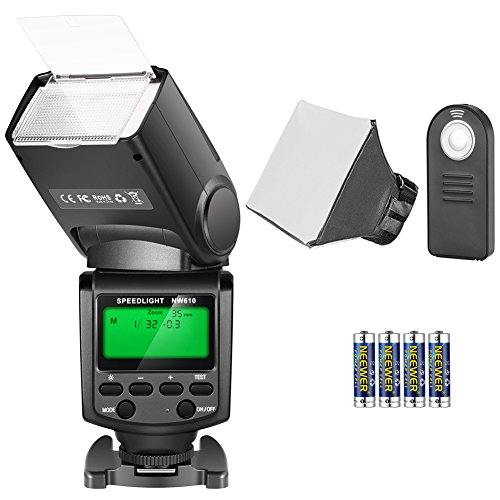 Neewer TT560 Speedlite Flash Kit para Canon Nikon Sony Pentax Cámara DSLR con Zapata Caliente Estándar, Incluye: (1) Flash TT560, (1) Flash Difusor, (1) Control Remoto, (4) Baterías