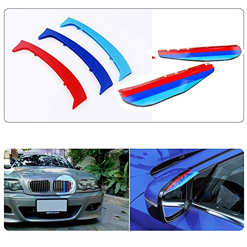 para 98-01 3 Serie E46 Sedan and Touring 3D Colors M Front Grille Trim Strips Cover Stickers+Rear View Mirror Rain Eyebrow 5 Piezas