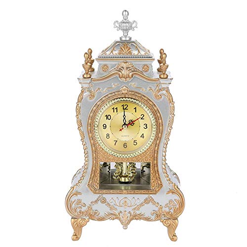 Reloj antiguo, reloj de escritorio de mesa de estilo europeo del vintage, reloj de pared con péndulo y carillones para la decoración del hogar(01)