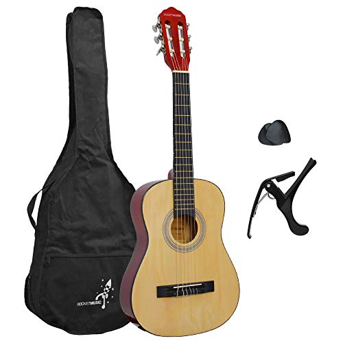 Rocket XF201EN XF Serie - Guitarra española clásica, color natural, tamaño 1/2