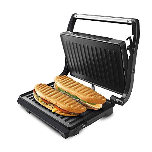 Taurus Grill & Toast - Sandwichera con placas grill antiadherentes, 700 W, tapa basculante, gancho fijo de cierre, bandeja recoge grasas, color negro