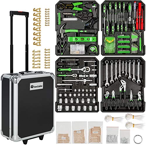 TecTake Set de herramientas (1200 piezas) en maletín carrito portaherramientas de aluminio