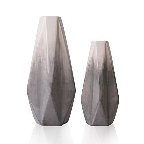 TERESA'S COLLECTIONS Ceramic Flower Vases, Set of 2 Grey Handmade Modern Geometric Decorative Vase for Living Room, Kitchen, Table, Home, Office, Wedding, Centerpiece or as a Gift, 28/22cm