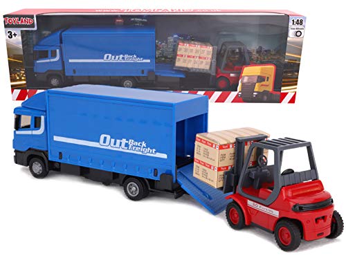 TOYLAND® - Juego de vehículos Diecast Metal Load and Go - Camión de Carga Scania con Carretilla elevadora y Paleta - Juguetes para vehículos de Transporte - Juguetes para niños (Azul)