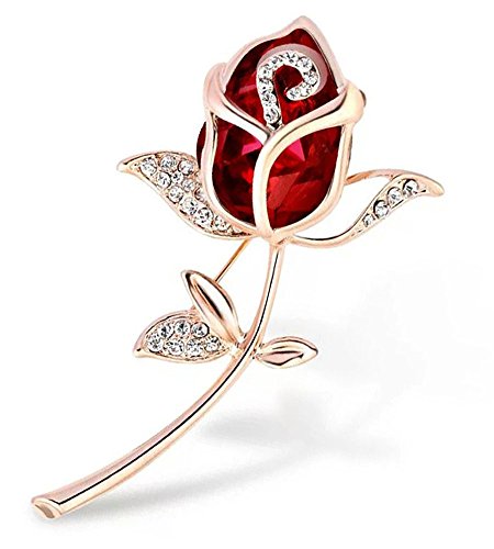 WayOuter Gemas Artificiales con Diamantes de Imitación chapado en oro Rose Broche para Mujeres Regalos Accesorios de vestir (Rojo)