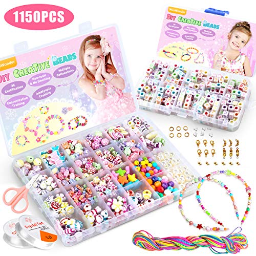 WinWonder Niños Bricolaje Conjunto de Cuentas,1150 PCS Pulseras Collares de Joyas para Niñas Cuentas para la Fabricación de Joyas para Niños