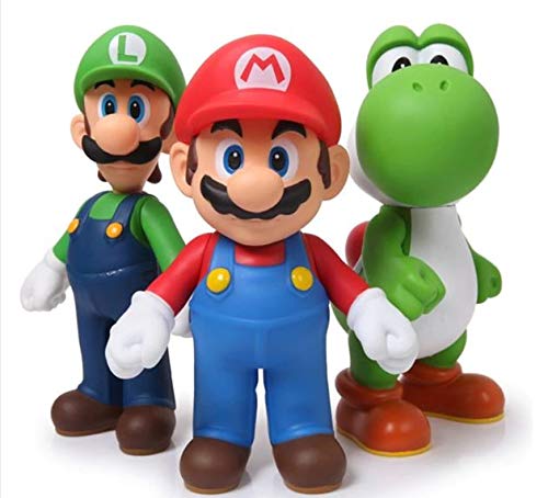Figura accion Lote 3 Unidades Super Mario Bros Mario Yoshi Luigi PVC Figura de acción colección Juguete 12 cm