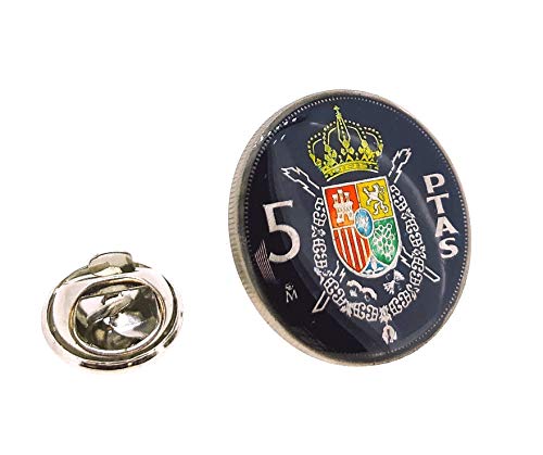 Gemelolandia Pin de Solapa Moneda Original Pintada a Mano 5 Pesetas Escudo Juan Carlos I