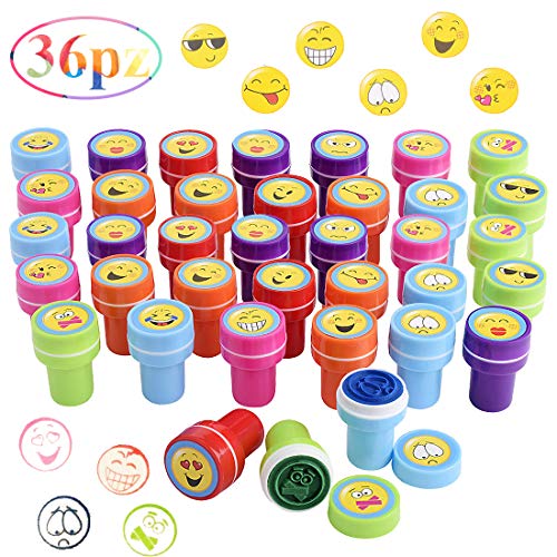 Gudotra 36pcs Sellos de Emoji Sellos de Entintado Niños Favor de Fiesta Infantil Regalo de Cumpleaños Cajas de Sorpresas (Emoji)