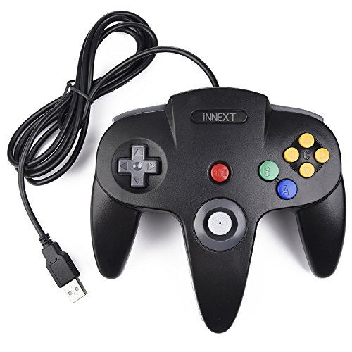 iNNEXT - Mando retro para N64 N64 Classic USB Controlador Gamepad Joystick, Controlador de Juego para N64 System Raspberry Pi/Windows/Mac/Linux, color negro