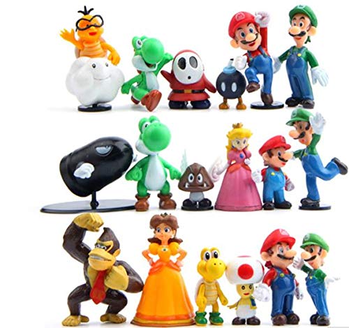 Tronzo Pack Lote 18 unids/Set Super Mario Bros Figura de acción tamaño 3-7 Luigi Mario Pendula Yoshi Donkey Kong Goomba Juguetes