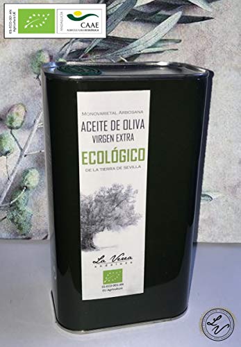 Aceite de oliva virgen extra ECOLÓGICO certificado PREMIUM. Lata 1 Litro. La Verea Andaluza. Proviene de una sola finca, Monovarietal 100% Arbosana.