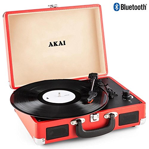 Akai - Tocadiscos de maletín, Compacto, portátil, 33-45-78 RPM, Rojo