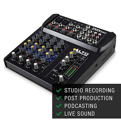 Alto Professional ZMX862 - Mesa de mezclas compacta de 6 canales con calidad de estudio, dos entradas de micrófono XLR, dos entradas estéreo y dos salidas Aux