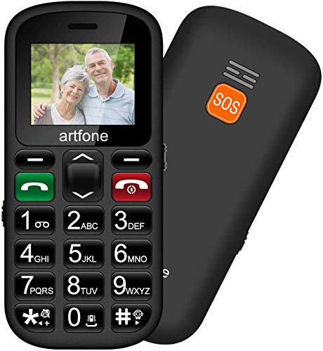 Artfone Teléfono móviles para Mayores con Teclas Grandes, Artfone Senior 1.77 Pulgadas Pantalla a Color, Fácil de Usar Celular para Ancianos con Botón SOS y Cámara-Negro