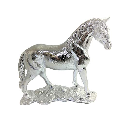 Beyond Porcelana Caballo Figura para decoración de hogar, animales estatua de porcelana, plata acabado 30 cm Crédito regalo, Horse