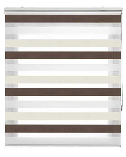 Blindecor Lira Estor Enrollable Doble Tejido, Noche y día,Tricolor 140 x 180 cm, Color Marron Crema, Poliéster
