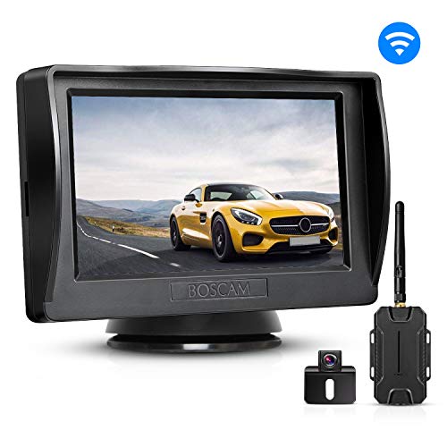 BOSCAM K1 Juego de cámara de marcha atrás y monitor inalámbricos, con pantalla LCD de 4,3 pulgadas, impermeable, con visión nocturna, para coches, furgonetas, camiones, caravanas