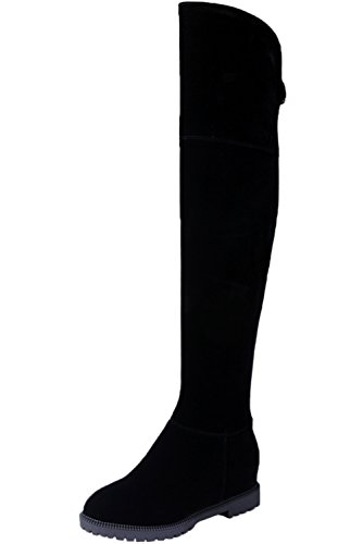 Botas equitacion Mujer Negro Ante sintética Elegantes Aumento Otoño Invierno Caliente Casual Botas Altas de Rodilla De BIGTREE 36 EU
