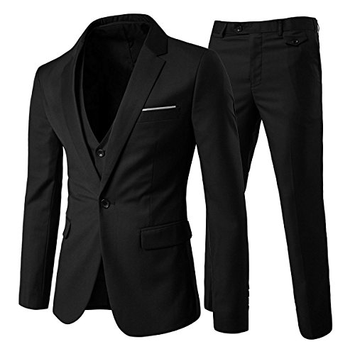 Cloudstyle Traje Suit Hombre 3 Piezas Chaqueta Chaleco pantalón Traje al Estilo Occidental, Negro, L