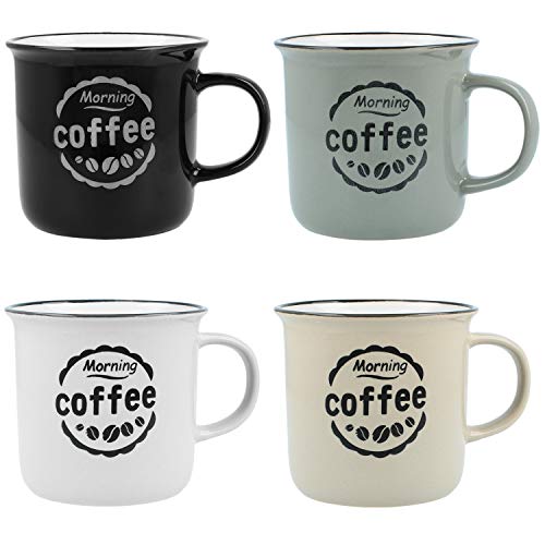 com-four® 4X Vintage Coffee Mug Morning Coffee - Taza de café de cerámica para el hogar y la Oficina (04 Piezas - café de la mañana)