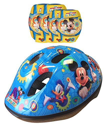 Disney-K865507 Mickey Mouse Casco, Coderas y Rodilleras para Bicicleta, Color Azul y Amarillo, 36 (Stamp K865507)