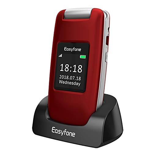Easyfone Prime A1 3G Flip Teléfono para Personas Mayores, Audífonos Compatibles, Teclas Grandes, Cámara de 2.0MP, Fácil de Usar Celular para Ancianos con SOS (Rojo)